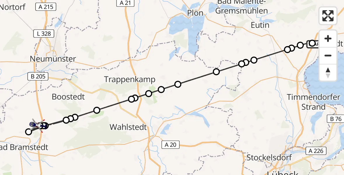 Flugroute Polizeihubschrauber Altenkrempe - Wiemersdorf, 16 August 2026, 14:52