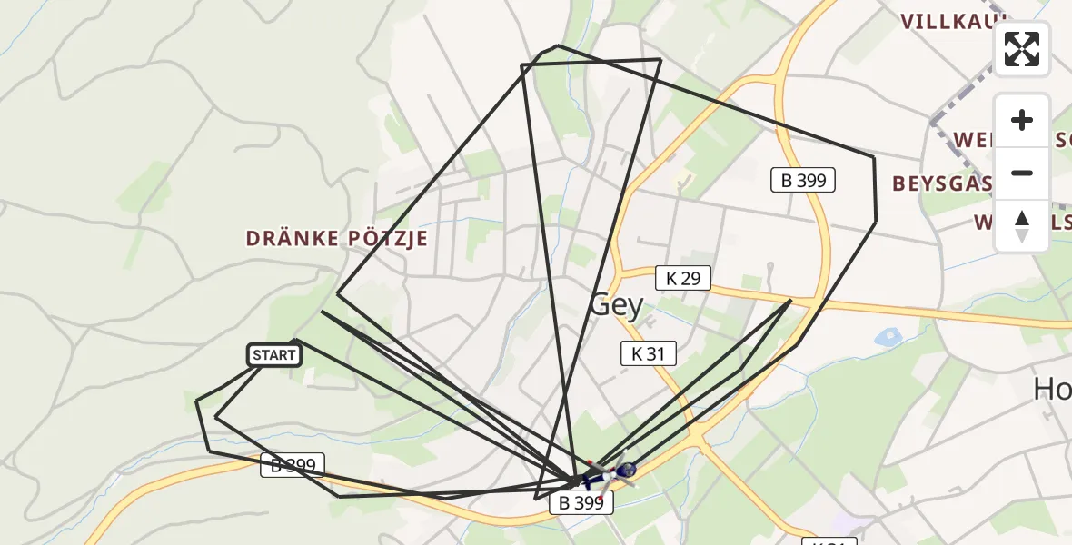 Flugroute Polizeihubschrauber Hürtgenwald - Hürtgenwald, 16 August 2026, 15:05