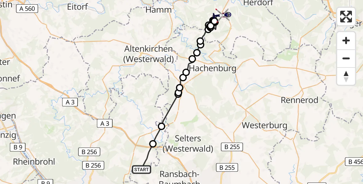 Flugroute Polizeihubschrauber Großmaischeid - Steineroth, 16 August 2026, 15:07