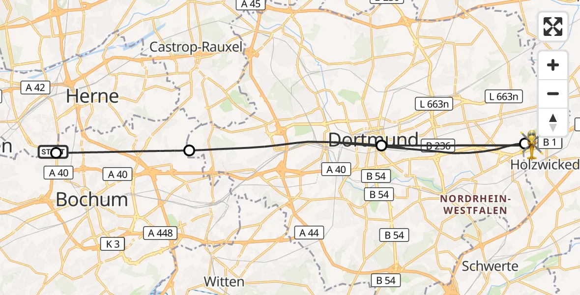 Flugroute Rettungshubschrauber Herne - Dortmund Flughafen, 16 August 2026, 15:14