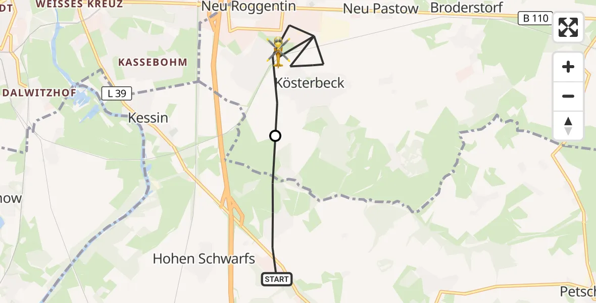 Flugroute Ambulanzhubschrauber Dummerstorf - Roggentin, 16 August 2026, 15:16