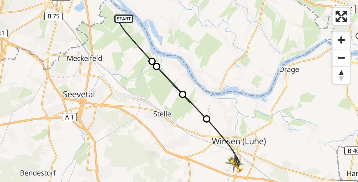 Flugroute Rettungshubschrauber Seevetal - Winsen (Luhe), 16 August 2026, 15:20