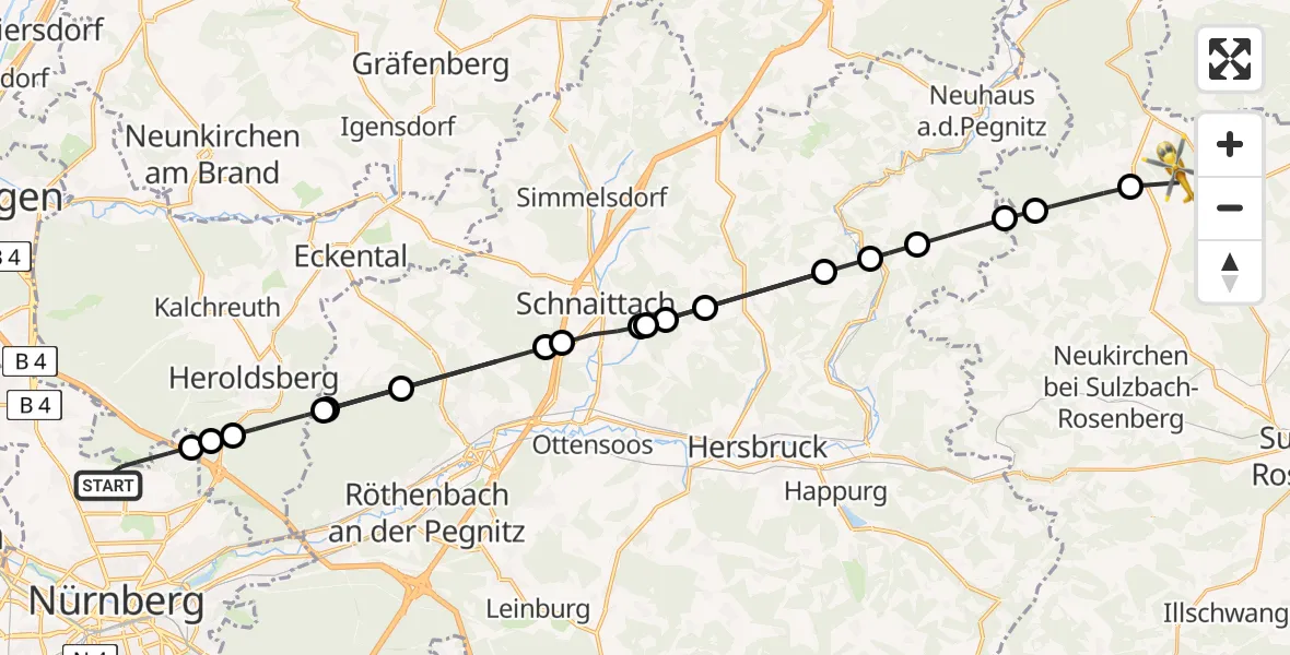 Flugroute Ambulanzhubschrauber Flughafen Nuremberg - Königstein, 16 August 2026, 15:24