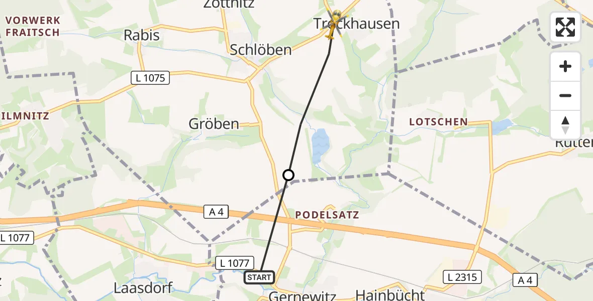 Flugroute Rettungshubschrauber Stadtroda - Schlöben, 16 August 2026, 15:26