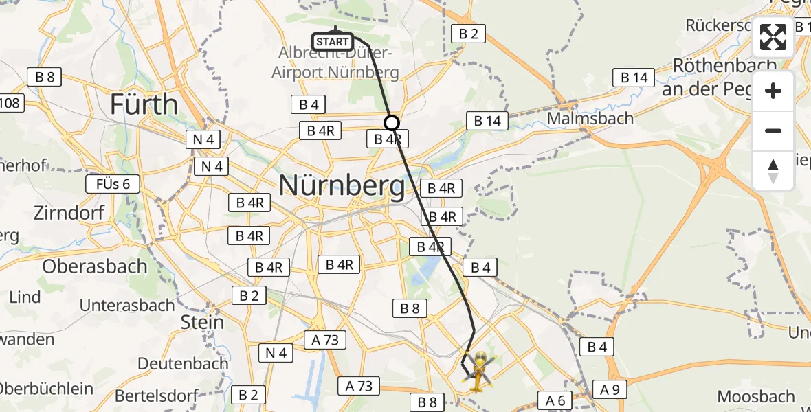 Flugroute Rettungshubschrauber Flughafen Nuremberg - Nürnberg, 16 August 2026, 15:29