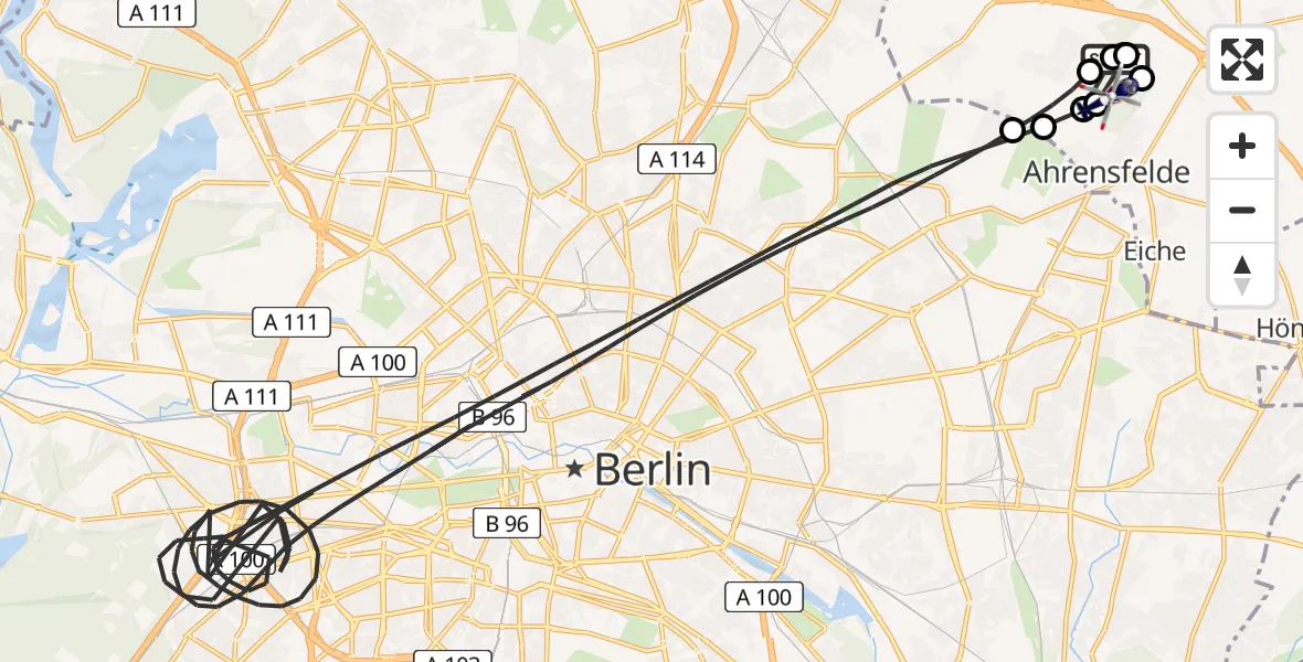 Flugroute Polizeihubschrauber Ahrensfelde Hubschrauberlandeplatz - Ahrensfelde, 16 August 2026, 15:31