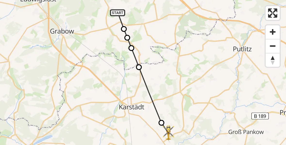 Flugroute Rettungshubschrauber Muchow - Perleberg, 16 August 2026, 15:32