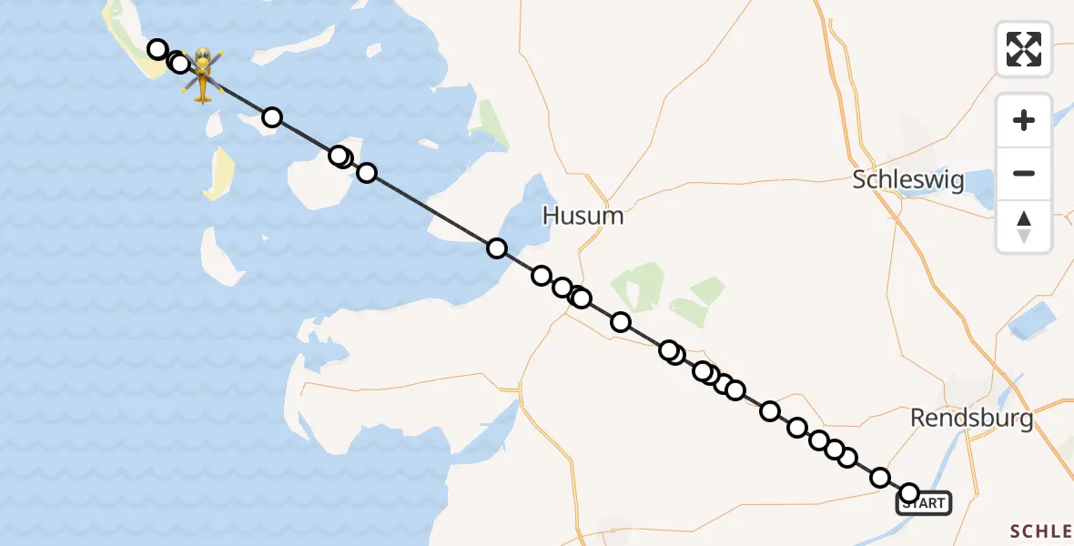Flugroute Ambulanzhubschrauber Hörsten - Wittdün auf Amrum, 16 August 2026, 15:35