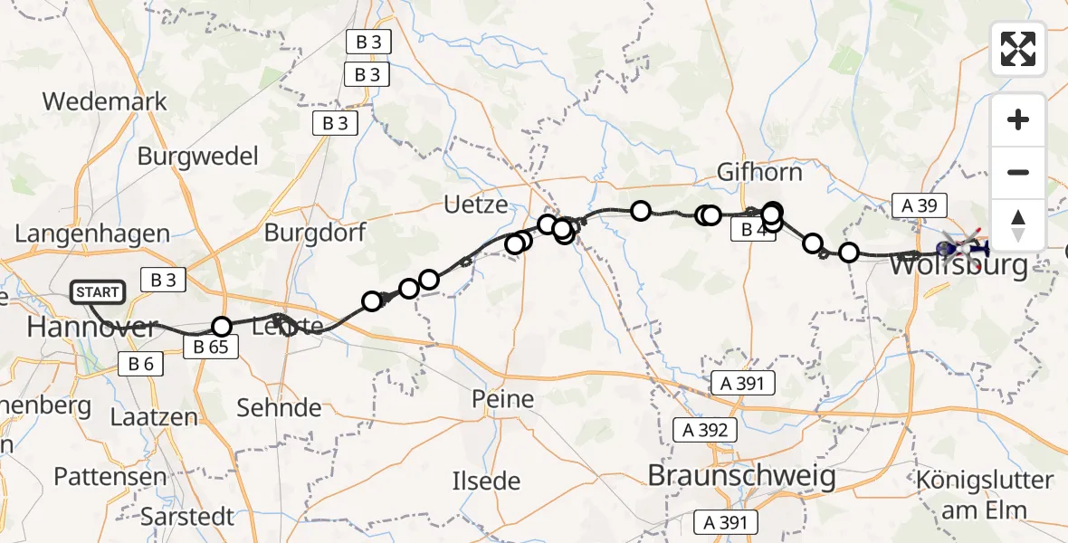 Flugroute Polizeihubschrauber Hannover - Wolfsburg, 16 August 2026, 15:49