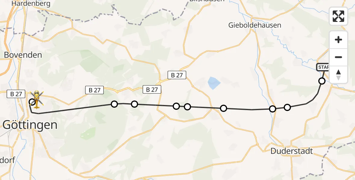 Flugroute Rettungshubschrauber Rhumspringe - Göttingen University Clinic Hubschrauberlandeplatz, 16 August 2026, 15:50
