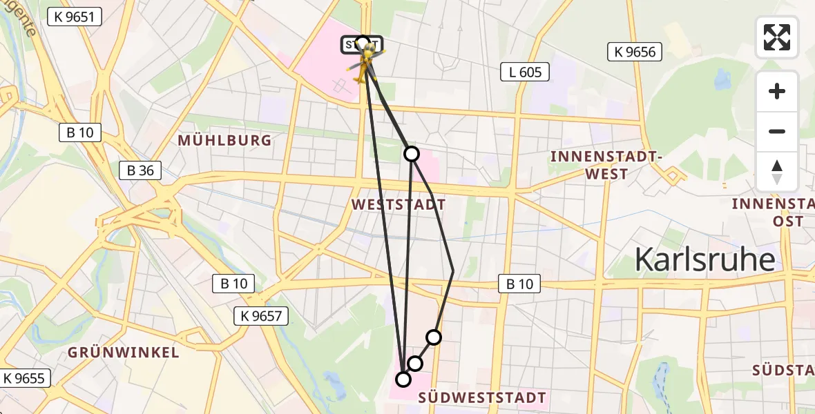 Flugroute Ambulanzhubschrauber Karlsruhe - Karlsruhe, 16 August 2026, 15:52