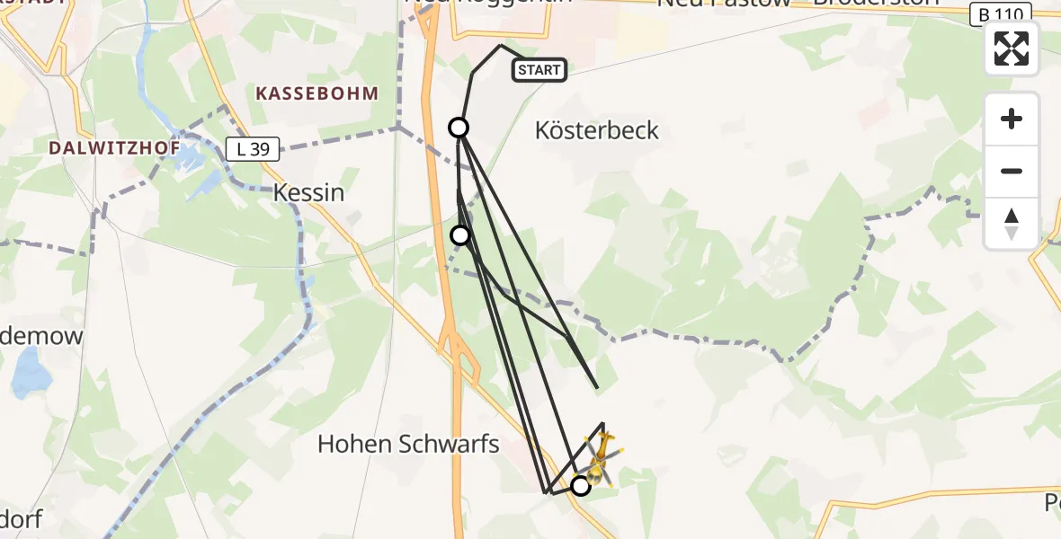 Flugroute Ambulanzhubschrauber Roggentin - Dummerstorf, 16 August 2026, 15:52