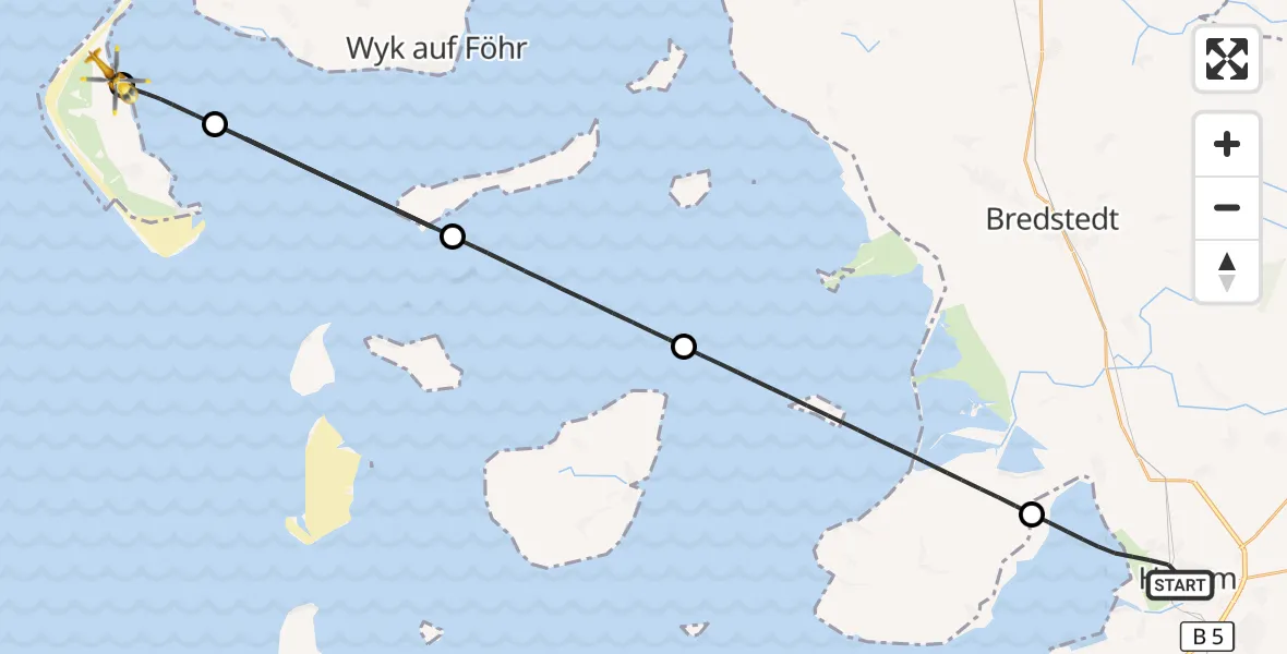 Flugroute Ambulanzhubschrauber Husum - Norddorf auf Amrum, 16 August 2026, 15:52