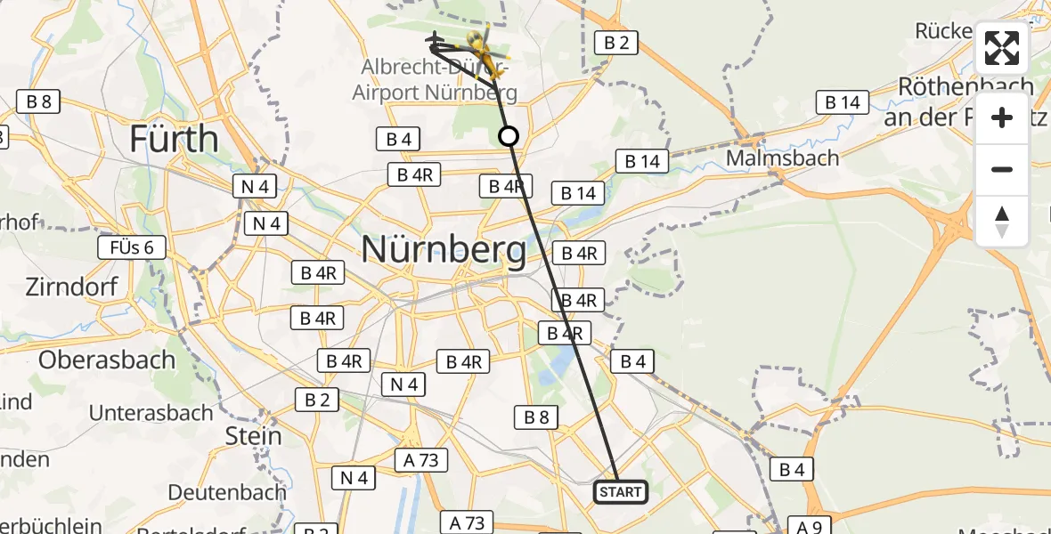 Flugroute Rettungshubschrauber Nürnberg - Flughafen Nuremberg, 16 August 2026, 15:57