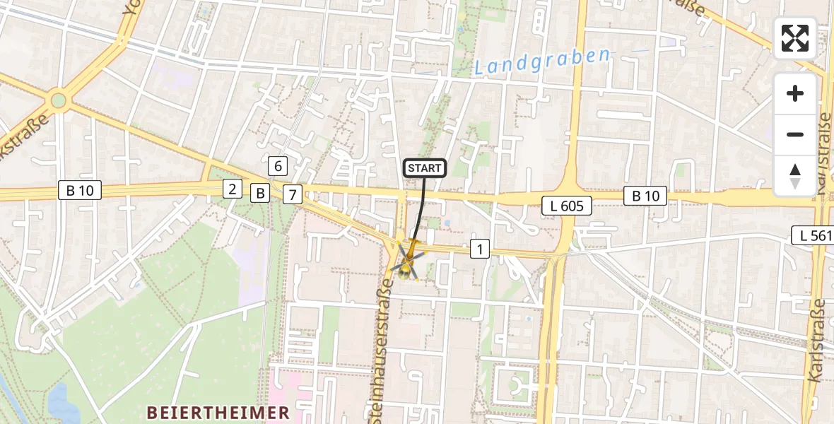 Flugroute Ambulanzhubschrauber Karlsruhe - Karlsruhe, 16 August 2026, 15:57