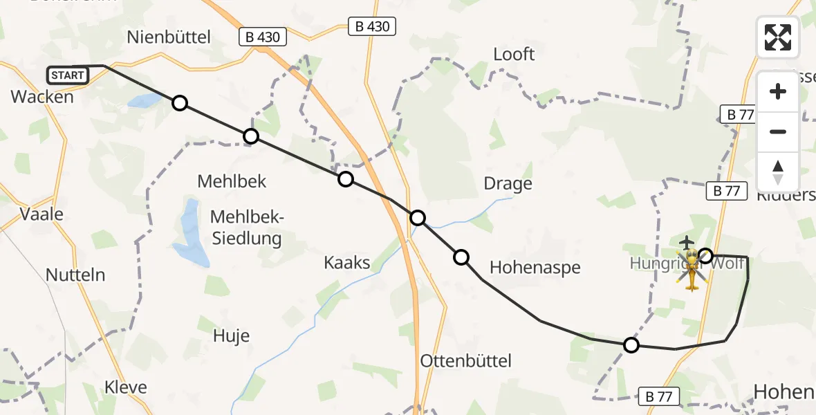 Flugroute Rettungshubschrauber Wacken - Itzehoe Hungriger Wolf Flugplatz, 16 August 2026, 16:01
