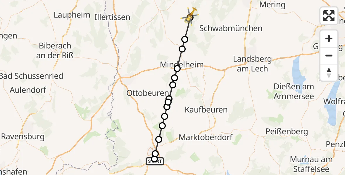 Flugroute Rettungshubschrauber Kempten-Durach Flugplatz - Aichen, 16 August 2026, 16:01