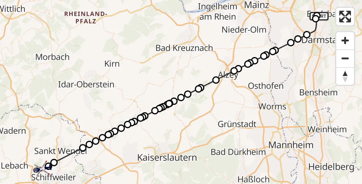 Flugroute Polizeihubschrauber Flughafen Frankfurt-Egelsbach - Illingen, 16 August 2026, 16:08