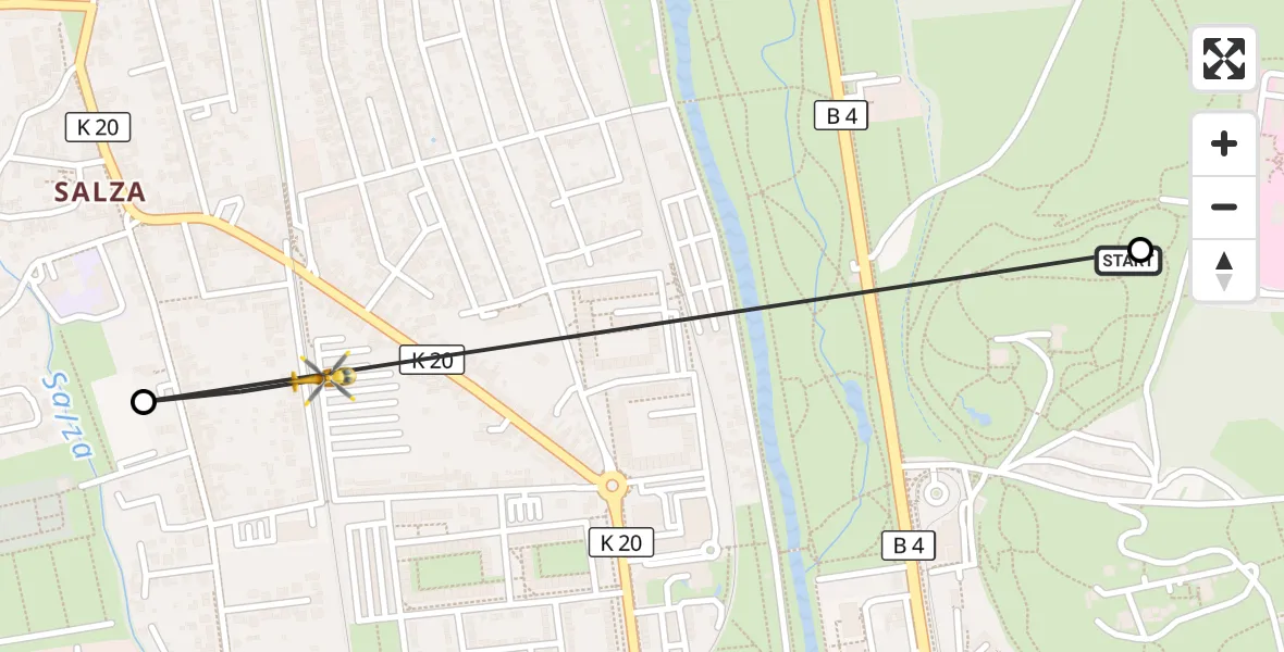 Flugroute Rettungshubschrauber Südharz Hospital Nordhausen - Nordhausen, 16 August 2026, 16:17