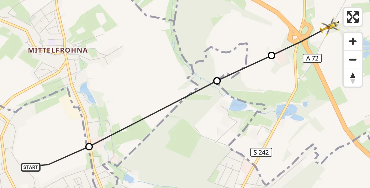 Flugroute Rettungshubschrauber Limbach-Oberfrohna - Hartmannsdorf, 16 August 2026, 16:17