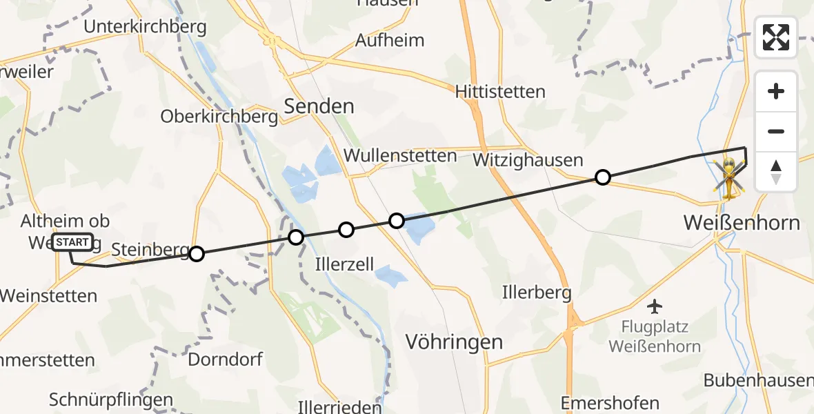 Flugroute Rettungshubschrauber Staig - Weißenhorn, 16 August 2026, 16:22