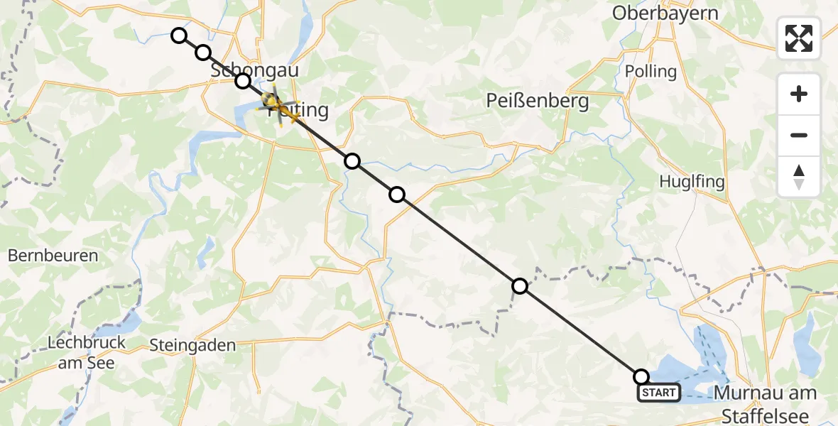 Flugroute Rettungshubschrauber Seehausen a.Staffelsee - Peiting, 16 August 2026, 16:24