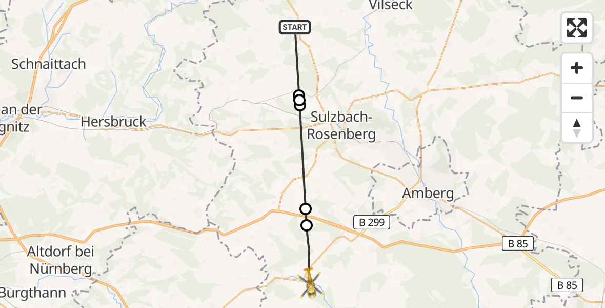 Flugroute Ambulanzhubschrauber Edelsfeld - Kastl, 16 August 2026, 16:33