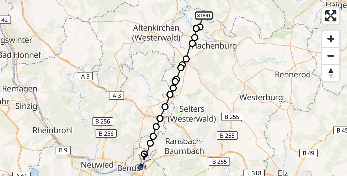 Flugroute Polizeihubschrauber Kundert - Bendorf, 16 August 2026, 16:37