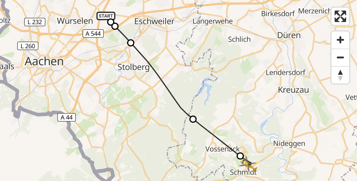 Flugroute Rettungshubschrauber Aachen-Merzbrück Flughafen - Nideggen, 16 August 2026, 16:38