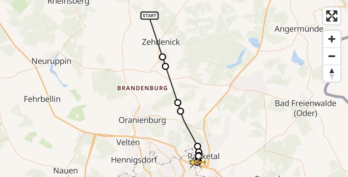 Flugroute Rettungshubschrauber Zehdenick - Helios Clinic Berlin-Buch, 16 August 2026, 16:41