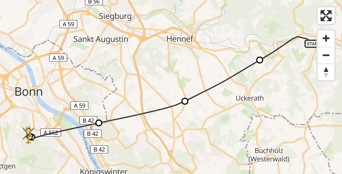 Flugroute Ambulanzhubschrauber Eitorf - Bonn University Hospital, 16 August 2026, 16:42