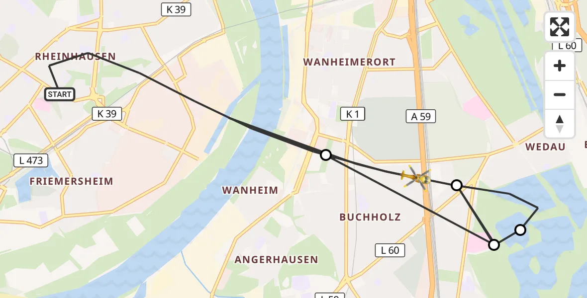 Flugroute Rettungshubschrauber Duisburg - Duisburg, 16 August 2026, 16:48