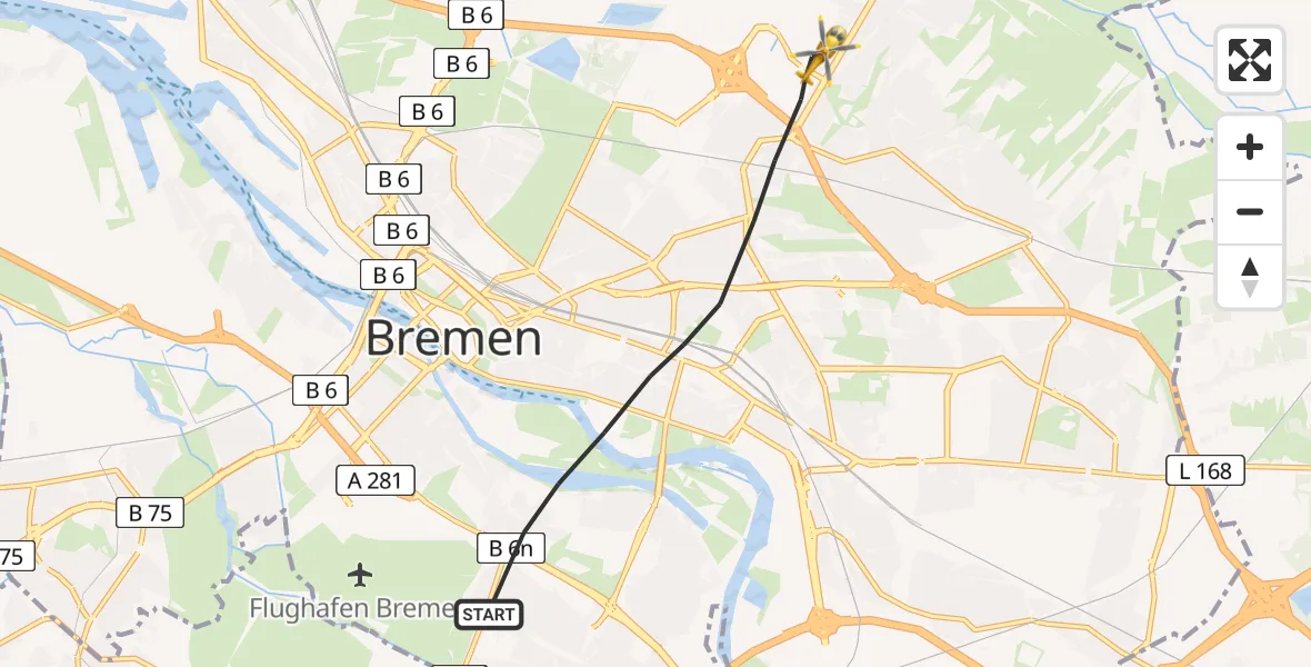 Flugroute Rettungshubschrauber Bremen - Bremen, 16 August 2026, 16:52