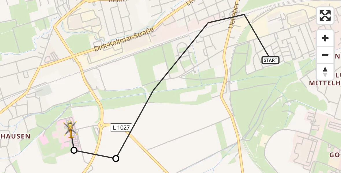 Flugroute Rettungshubschrauber Gotha - Helios Clinic Gotha, 16 August 2026, 16:55