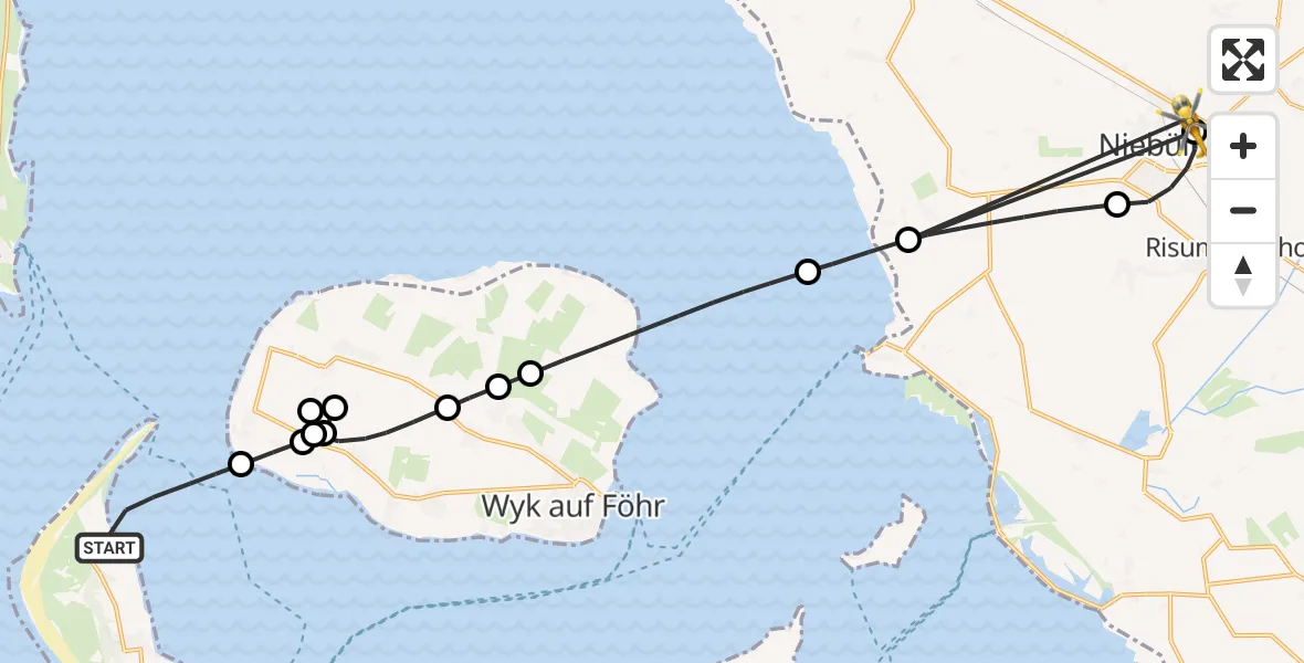 Flugroute Ambulanzhubschrauber Norddorf auf Amrum - Niebüll, 16 August 2026, 16:56