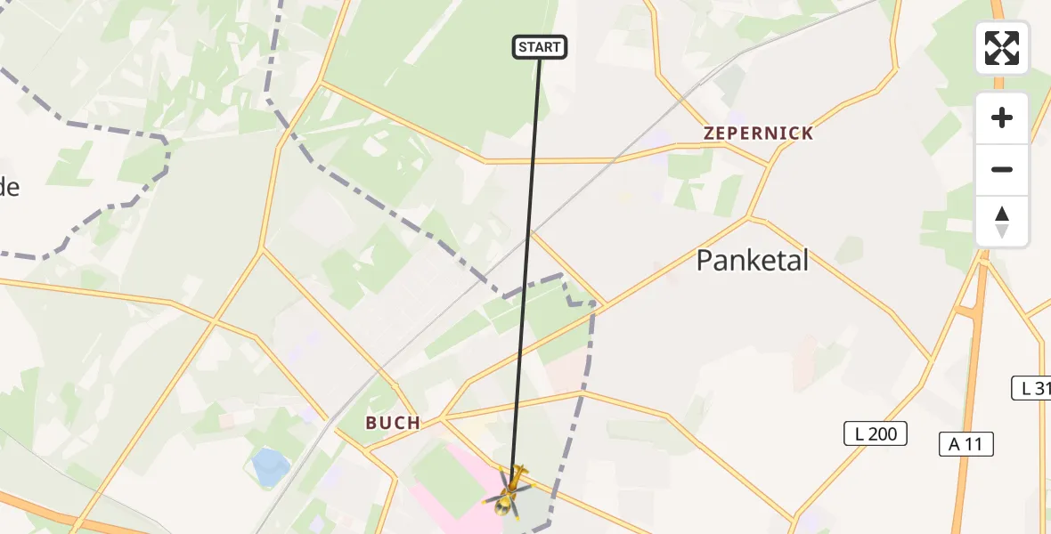 Flugroute Rettungshubschrauber Panketal - Helios Clinic Berlin-Buch Hubschrauberlandeplatz, 16 August 2026, 16:58