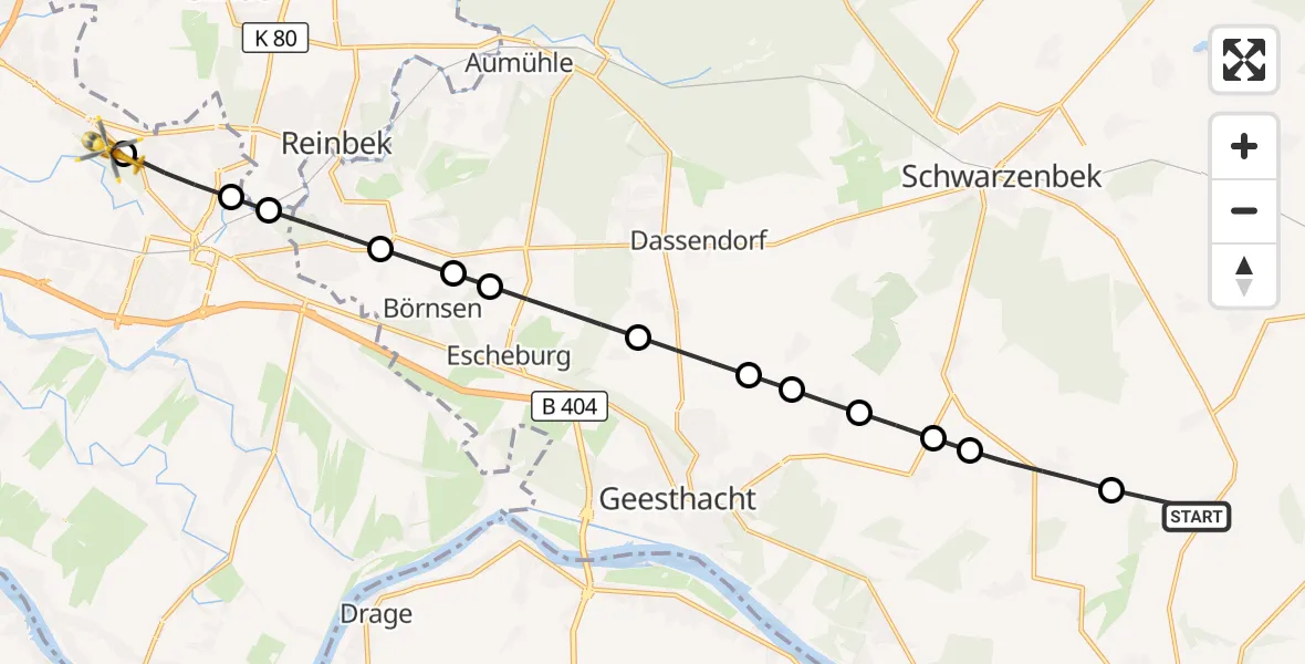 Flugroute Ambulanzhubschrauber Lütau - Christoph Hansa ADAC Hubschrauberlandeplatz, 16 August 2026, 17:00