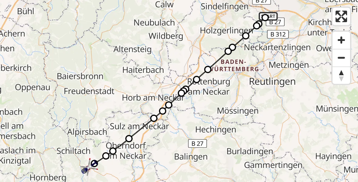 Flugroute Polizeihubschrauber Flughafen Stuttgart - Schramberg, 16 August 2026, 17:01