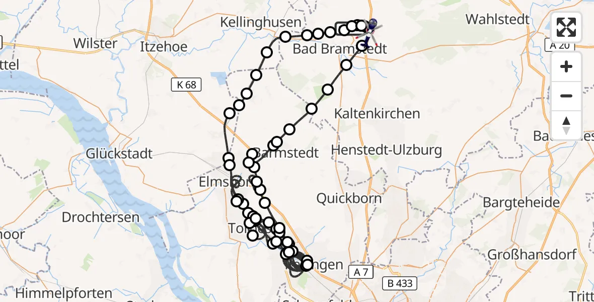 Flugroute Polizeihubschrauber Bad Bramstedt Hubschrauberlandeplatz - Bimöhlen, 16 August 2026, 17:08