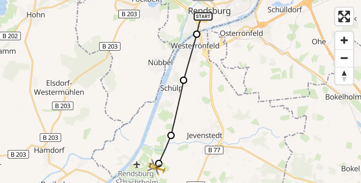 Flugroute Ambulanzhubschrauber Rendsburg - Hörsten, 16 August 2026, 17:19