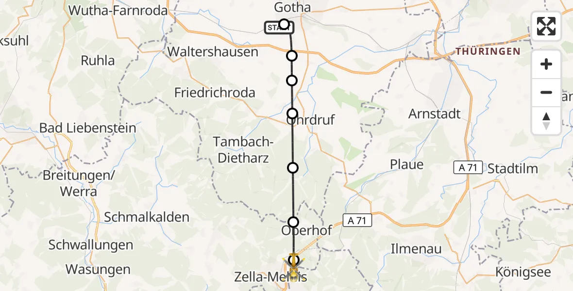 Flugroute Rettungshubschrauber Helios Clinic Gotha - Zella-Mehlis, 16 August 2026, 17:21