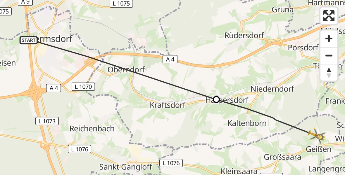 Flugroute Rettungshubschrauber Hermsdorf - Saara, 16 August 2026, 17:24