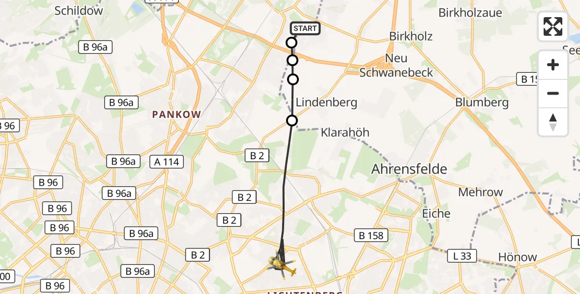 Flugroute Rettungshubschrauber Helios Clinic Berlin-Buch - Berlin, 16 August 2026, 17:32