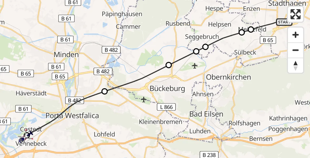 Flugroute Polizeihubschrauber Stadthagen - Porta Westfalica Flugplatz, 16 August 2026, 17:38