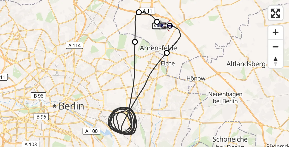 Flugroute Polizeihubschrauber Ahrensfelde Hubschrauberlandeplatz - Ahrensfelde, 16 August 2026, 17:43