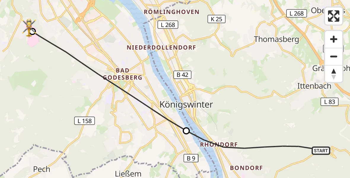 Flugroute Rettungshubschrauber Bad Honnef - Bonn University Hospital, 16 August 2026, 17:49