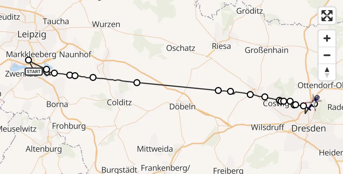 Flugroute Polizeihubschrauber Böhlen - Dresden Flughafen, 16 August 2026, 17:52