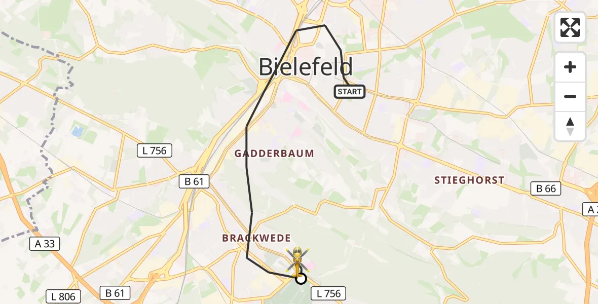 Flugroute Rettungshubschrauber Bielefeld - Luftrettungszentrum Bielefeld, 16 August 2026, 17:55