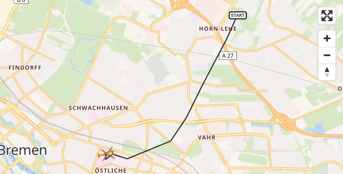 Flugroute Rettungshubschrauber Bremen - Bremen, 16 August 2026, 17:56