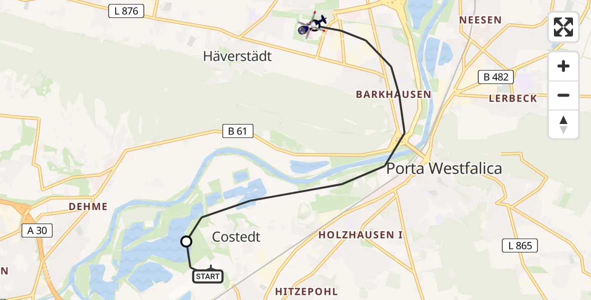 Flugroute Polizeihubschrauber Porta Westfalica Flugplatz - Minden, 16 August 2026, 17:57